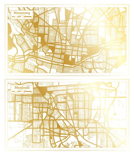 Mexicali Monterrey México City Map Set Retro Style Golden Color — Fotografia de Stock