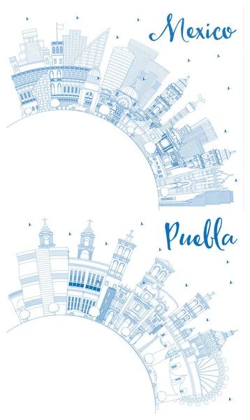 Puebla Mexico City Skyline Set Blue Buildings Copy Space Yer — Stok fotoğraf