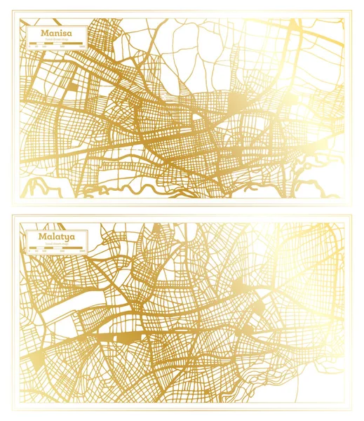 Malatya Manisa Turquia Mapa Cidade Situado Estilo Retro Cor Dourada — Fotografia de Stock