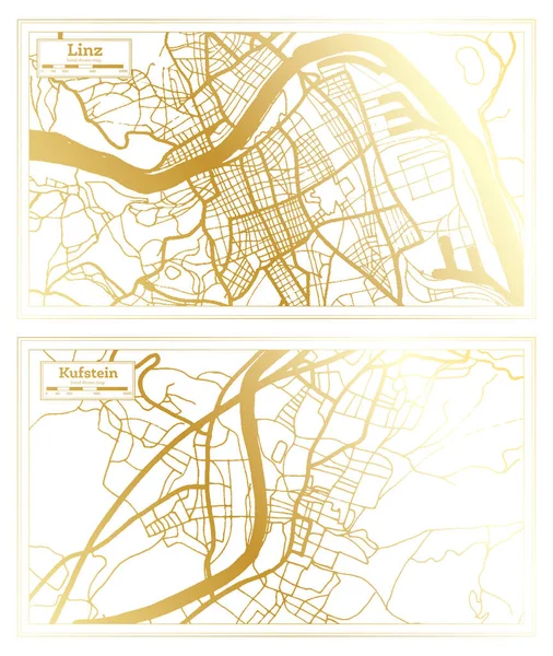 Kufstein Linz Austria City Map Set Retro Style Golden Color — стокове фото