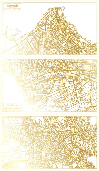 Havre France Paz Bolivia Kuwait City Map Set Retro Style — стокове фото