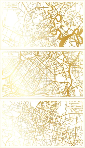 Lille France Hyderabad India Chi Minh Vietnam Mapa Miasta Ustaw — Zdjęcie stockowe