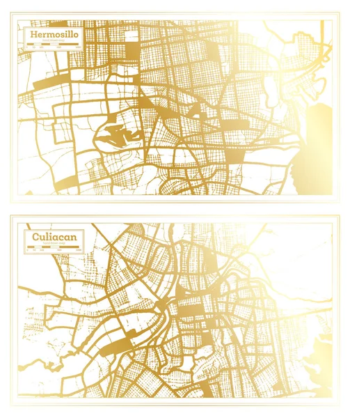 Culiacan Hermosillo Map Set Retro Style Golden Color Вирішальна Карта — стокове фото