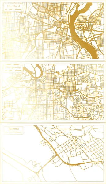 Montgomery Juneau Hartford Usa City Map Set Retro Style Golden — Fotografia de Stock