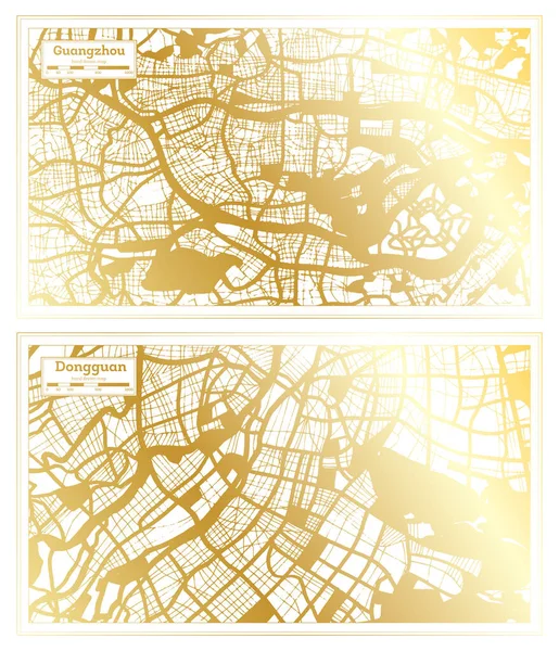 Dongguan Guangzhou China City Map Set Retro Style Golden Color — стокове фото