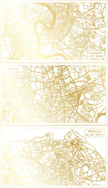 Карта Городов Германии Шотландии Дюссельдорфа Выполнена Стиле Ретро Золотом Цвете — стоковое фото