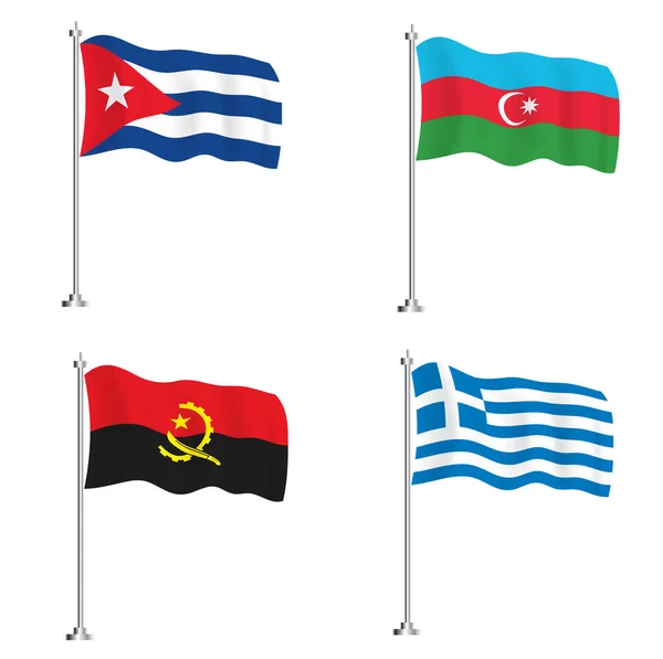 Isolerad Wave Flagga Kuba Grekland Angola Och Azerbajdzjan — Stockfoto