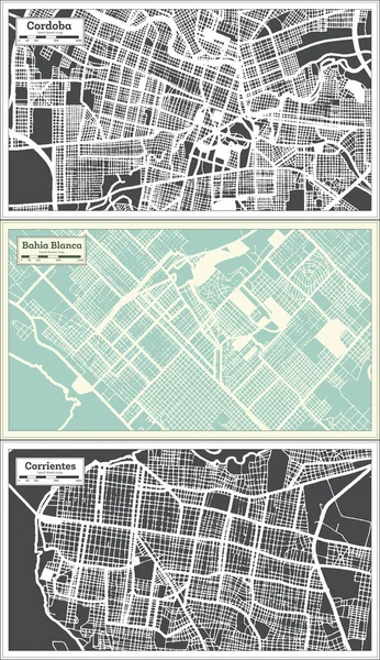 Bahia Blanca Corrientes Córdoba Argentina City Map Set Black White — Fotografia de Stock