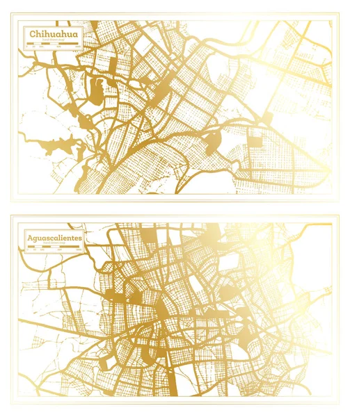 Aguascalientes Chihuahua México City Map Set Retro Style Golden Color — Fotografia de Stock