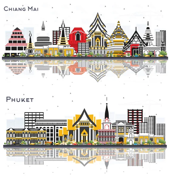 Пхукет Чианг Тайланд Сити Скайлайн Цветными Зданиями Отблесками Белом Фоне — стоковое фото