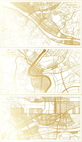 フランクフォート シャイアン チャールストンUsaシティマップゴールデンカラーでレトロスタイルに設定します 概要図 — ストック写真