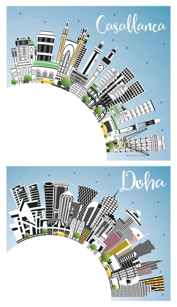Doha Qatar Casablanca Marruecos City Skyline Set Con Edificios Color — Foto de Stock