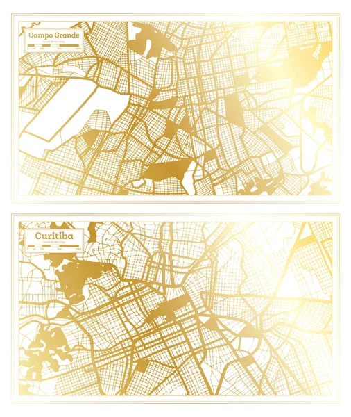 Curitiba Campo Grande Brasil Mapa Ciudad Set Retro Style Golden —  Fotos de Stock