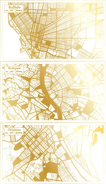 Budapeste Hungria Chisinau Moldávia Buffalo Usa City Map Set Retro — Fotografia de Stock