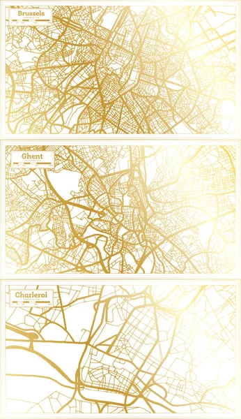 夏洛伊和布鲁塞尔城市地图设置为金黄色复古风格 概要图 — 图库照片