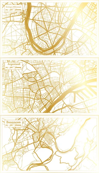贝桑松 阿根廷和布洛涅比兰考法国城市地图设置为复古风格的金色 概要图 — 图库照片