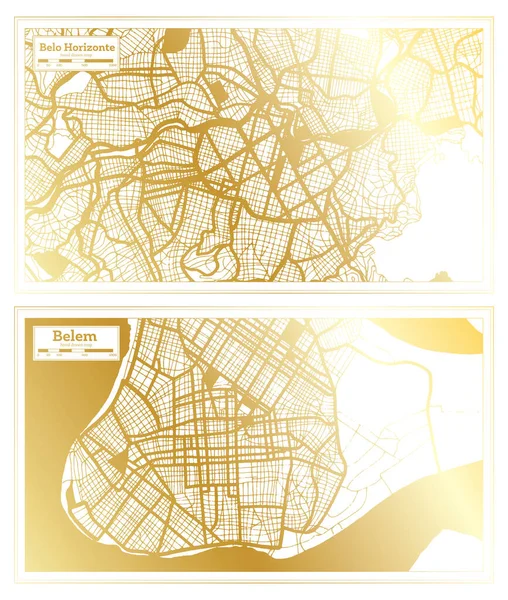 Belem Belo Horizonte Brazil City Map Set Retro Style Golden — стокове фото