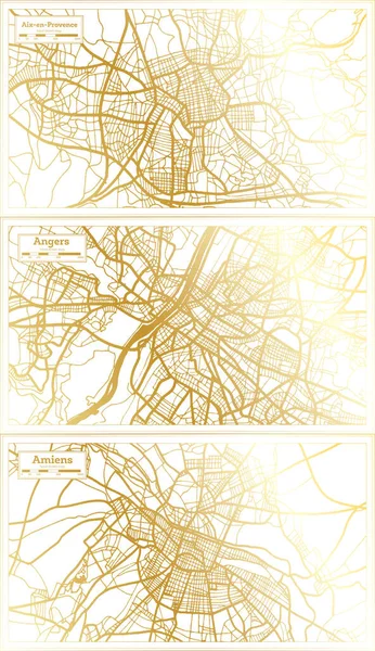 Angers Amiens Aix Provence France City Map Set Retro Style — стокове фото