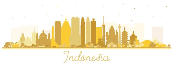 Indonesia Cities Skyline Silhouette Con Edificios Dorados Aislados Blanco Ilustración — Vector de stock