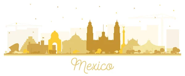 Cidade México Skyline Silhouette Com Edifícios Dourados Isolados Branco Ilustração — Vetor de Stock