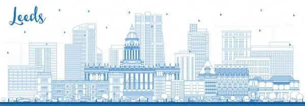 Esquema Leeds Reino Unido Ciudad Skyline Con Edificios Azules Ilustración — Vector de stock