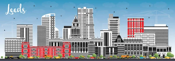 Leeds City Skyline Kolorowymi Budynkami Błękitnym Niebem Ilustracja Wektora Leeds — Wektor stockowy