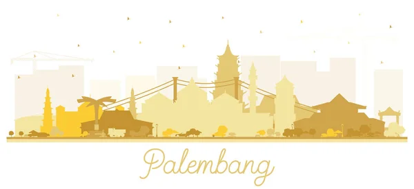 Palembang Indonesia Kota Skyline Silhouette Dengan Bangunan Emas Terisolasi Putih - Stok Vektor