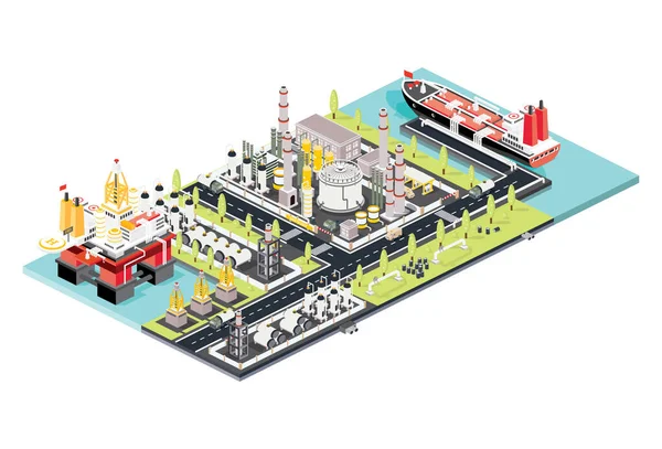 Fábrica Refinaria Isométrica Oil Tank Farm Equipamento Petróleo Offshore Porto — Vetor de Stock