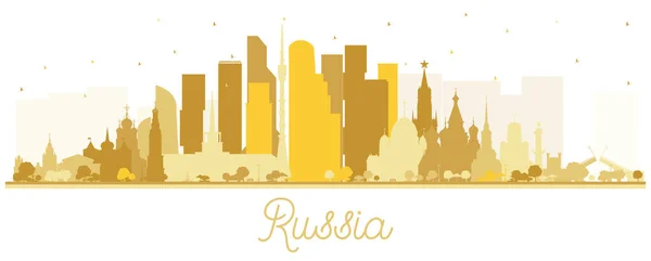 Russia City Skyline Silhouette Avec Bâtiments Dorés Isolés Sur Blanc — Image vectorielle