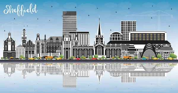 Sheffield City Skyline Color Buildings Blue Sky Και Σκέψεις Εικονογράφηση — Διανυσματικό Αρχείο