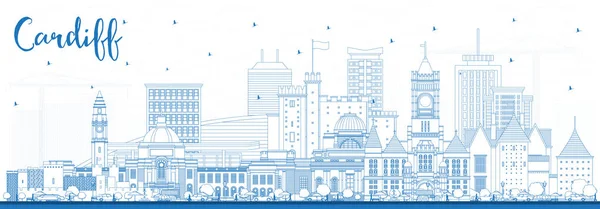 Zarys Cardiff Wales City Skyline Blue Buildings Ilustracja Wektora Cardiff — Wektor stockowy