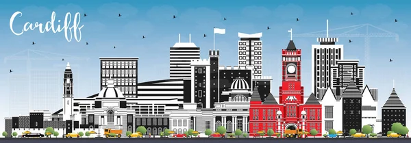 Cardiff Wales City Skyline Color Buildings Blue Sky Vector Illustration — Stock Vector