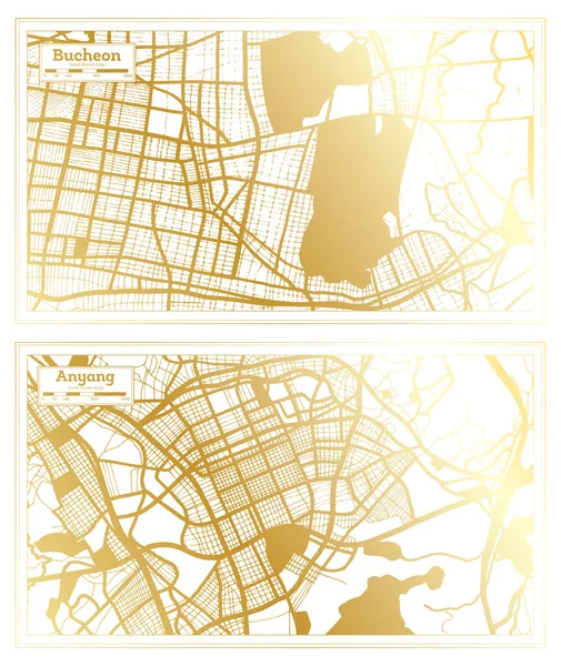 Anyang Bucheon South Korea City Map Set Retro Style Golden — стокове фото