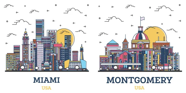 Umriss Montgomery Alabama Und Miami Florida City Skyline Set Mit — Stockfoto