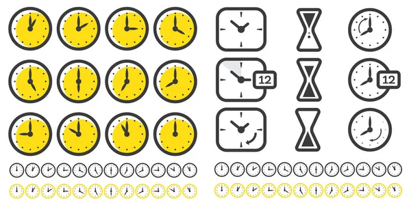 Набор Икон Часов Каждого Часа Изолированного Белом Часы Жёлтым Кругом — стоковое фото