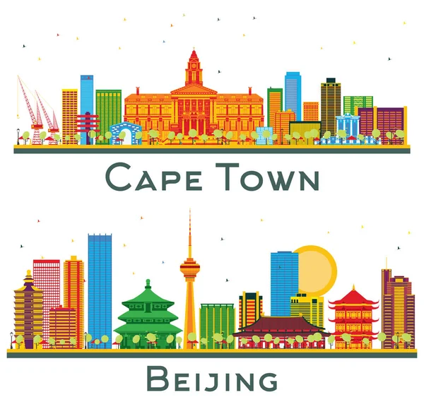 Пекин Китай Кейптаун Южная Африка Skyline Set Цветными Зданиями Изолированными — стоковое фото