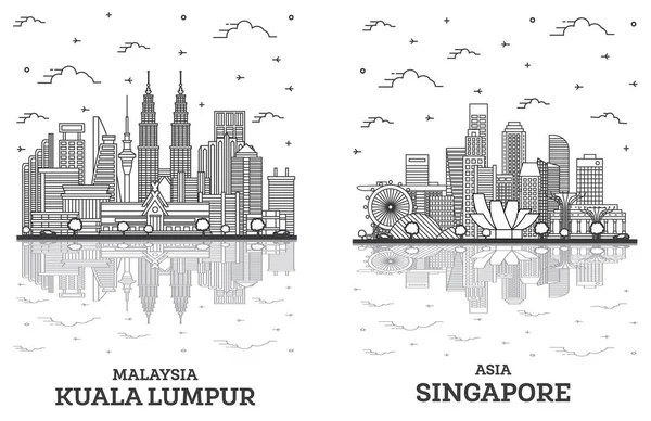 Singapur Kuala Lumpur Ana Hatlarıyla Malezya Şehri Skyline Set Modern — Stok fotoğraf