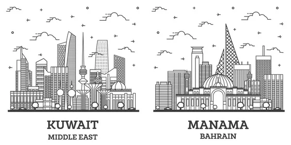 Esquema Panamá Bahréin Kuwait City Skyline Set Con Edificios Modernos —  Fotos de Stock