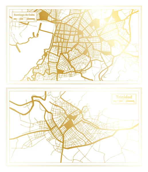 Карта Города Тринидад Сантьяго Куба Стиле Ретро Золотом Цвете Карта — стоковое фото