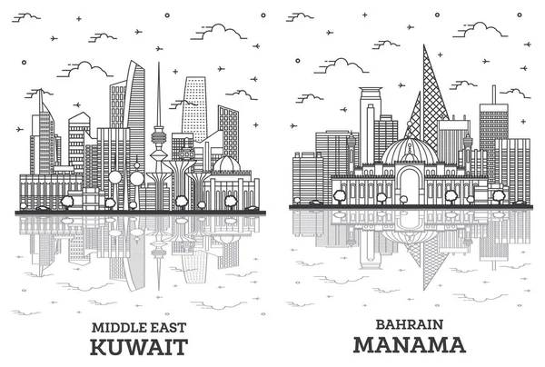 Ana Hatlarıyla Panama Bahreyn Kuveyt Şehri Skyline Set Renkli Modern — Stok fotoğraf