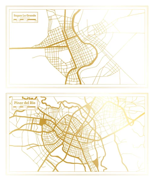 Pinar Del Rio Sagua Grande Cuba City Map Set Retro — стокове фото