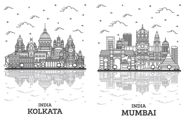 Outline Mumbai Kolkata India City Skyline Set Historic Buildings Reflections — Stock Photo, Image