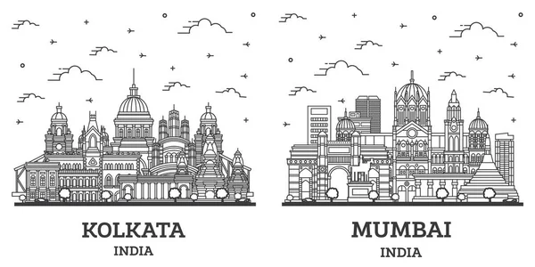 概要白を基調とした歴史的建造物が立ち並ぶムンバイ コルカタ インドシティスカイラインセット ランドマークと都市景観 — ストック写真