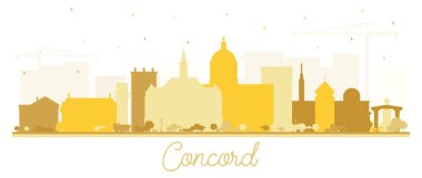 Concord New Hampshire City Skyline Silhouette ve Altın Binalar White 'da izole edilmiş. Vektör İllüstrasyonu. Tarihi ve Modern Mimariyle Seyahat ve Turizm Konsepti. Concord Şehir Manzarası.