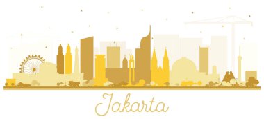 Jakarta Endonezya City Skyline Silhouette ve White 'ta izole edilmiş Altın Binalar. Vektör İllüstrasyonu. Tarihi ve Modern Mimariyle Seyahat ve Turizm Konsepti. Tarihi yerleri olan Jakarta Şehir Manzarası.