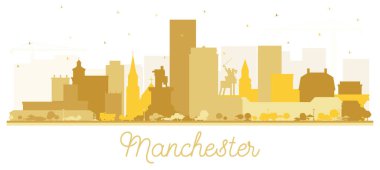 Manchester New Hampshire City Skyline Silhouette ve Golden Buildings, White 'da izole edilmiş. Vektör İllüstrasyonu. Tarihi ve Modern Mimariyle İş Seyahat ve Turizm Konsepti.