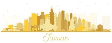 Tayvan Şehri Skyline Silhouette 'i ve White' a izole edilmiş Altın Binalar. Vektör İllüstrasyonu. Tarih Mimarisi kavramı. Tarihi işaretli Tayvan şehri manzarası. Taipei 'de. Kaohsiung. Taichung. Tainan..
