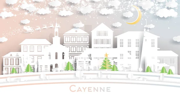 Cayenne French Guiana City Skyline Paper Cut Style Snowflakes Moon — стоковий вектор