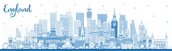 Esquema Inglaterra City Skyline Con Edificios Azules Ilustración Vectorial Concepto — Vector de stock