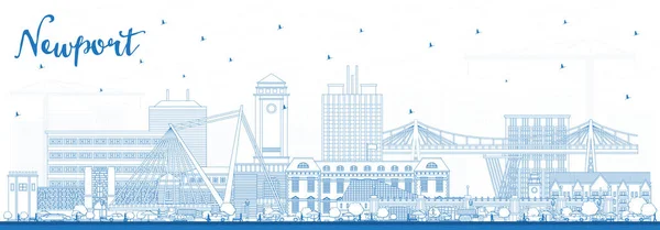 Esquema Newport Wales City Skyline Con Edificios Azules Ilustración Vectorial — Vector de stock